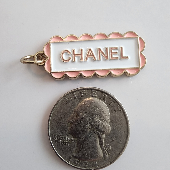 CHANEL Authentic Stamped Pink and White Scalloped Charm - Picture 4 of 4